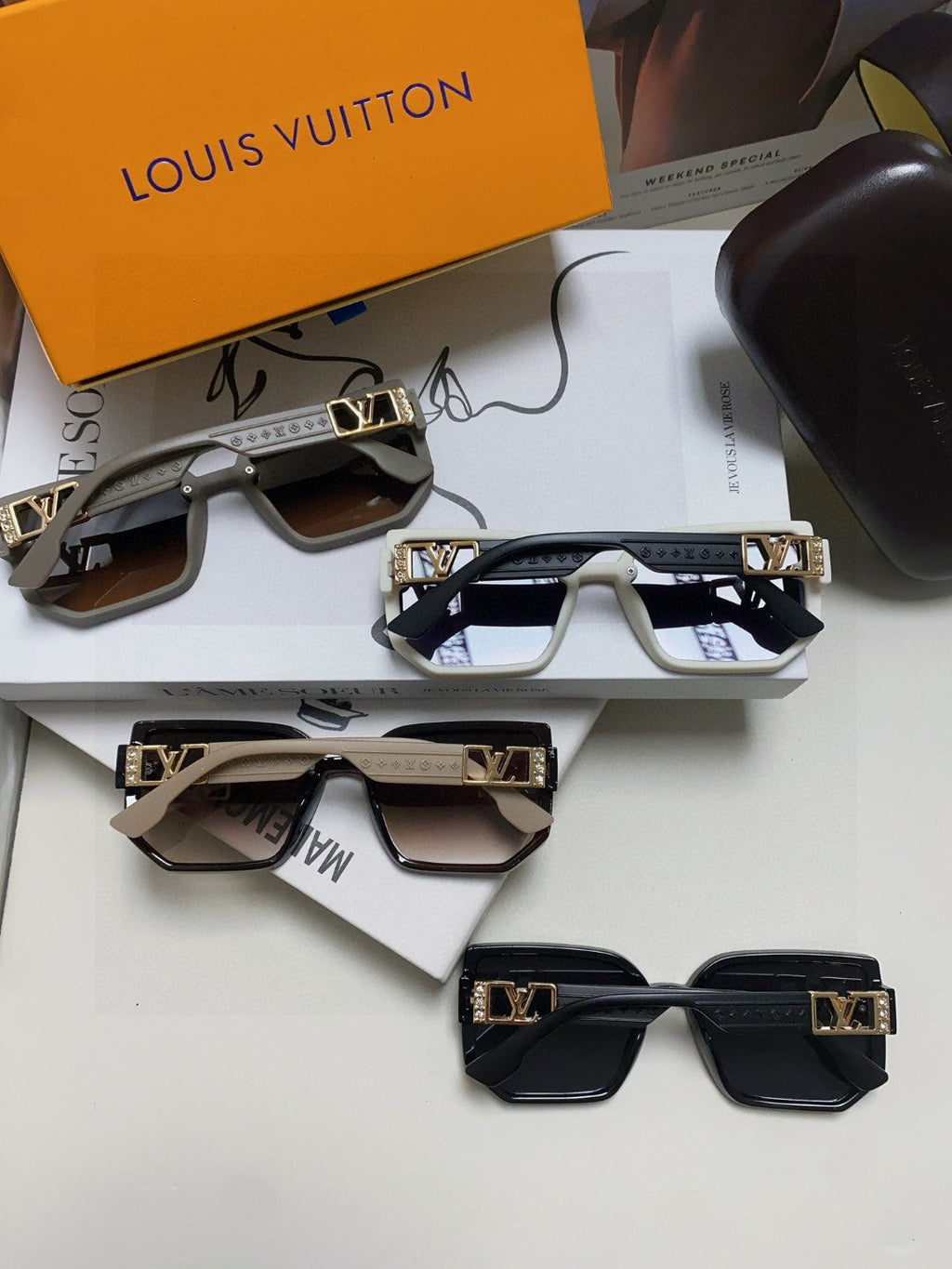 LOUIS VUITTON CLASH SQUARE SUNGLASSES 570250 IN GREY ACETATE