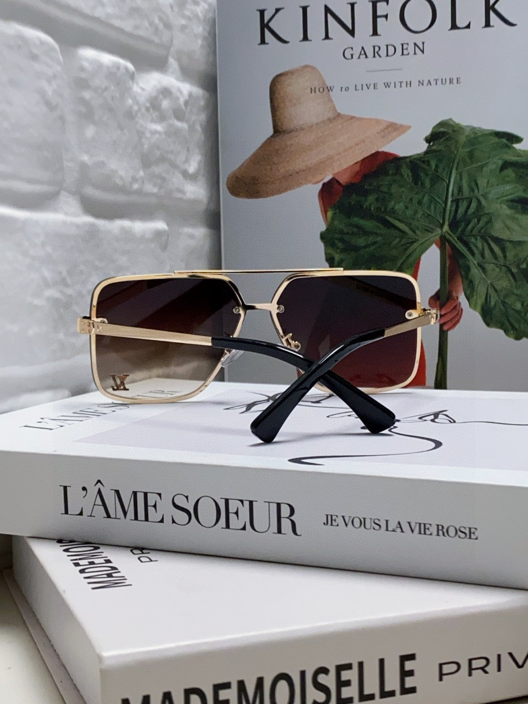 LOUIS VUITTON SQUARE SUNGLASSES 570264 IN GOLD METAL BROWN SMOKE LENS
