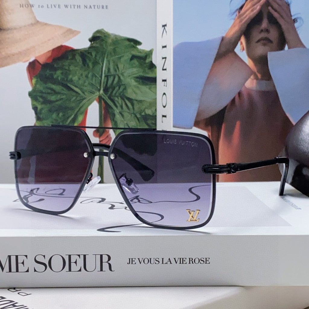 LOUIS VUITTON SQUARE SUNGLASSES 570266 IN BLACK METAL LOGO ON LENS