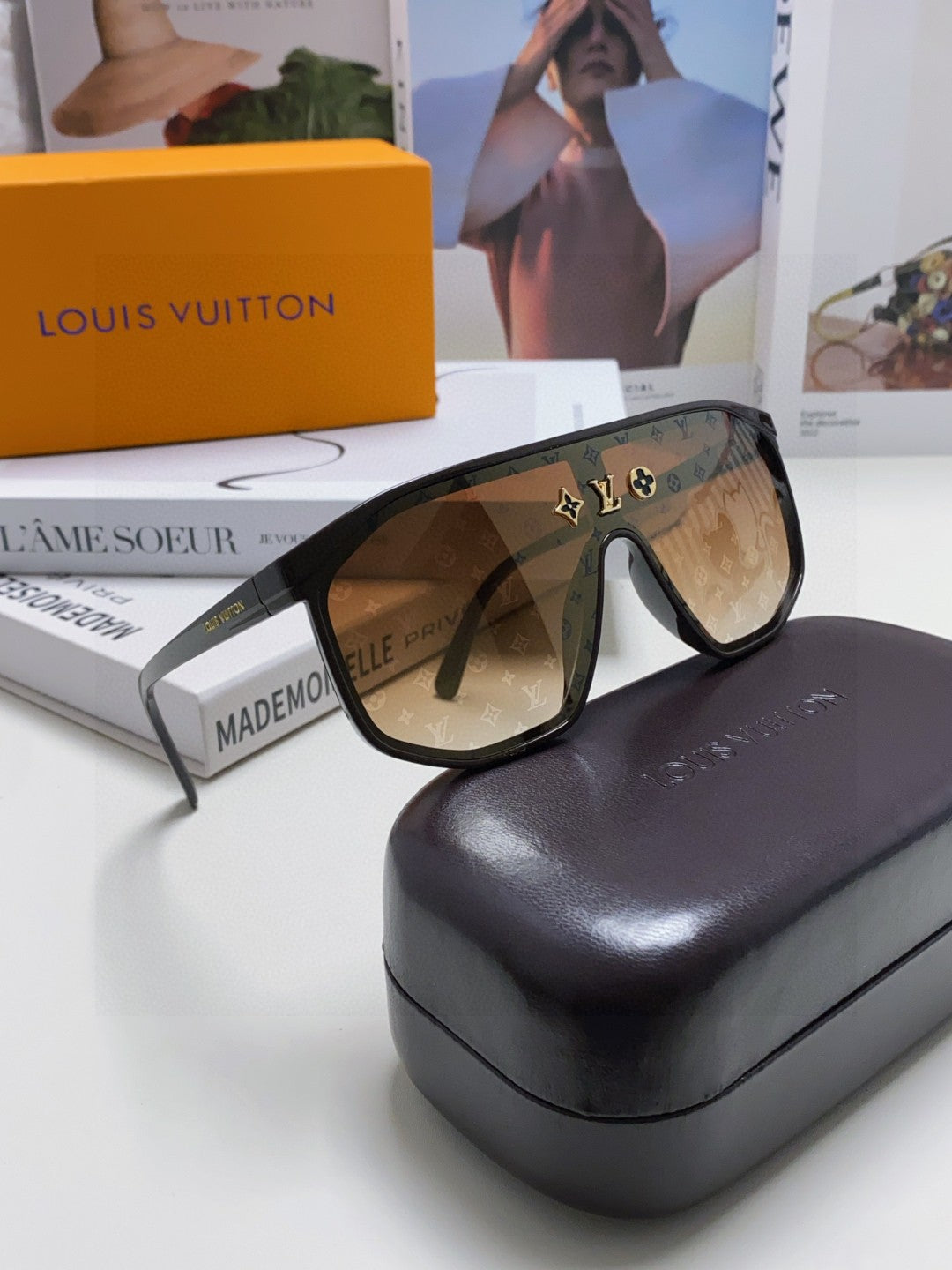 LOUIS VUITTON WAIMEA SUNGLASSES 570267 IN BROWN ACETATE MONOGRAM ON LENS