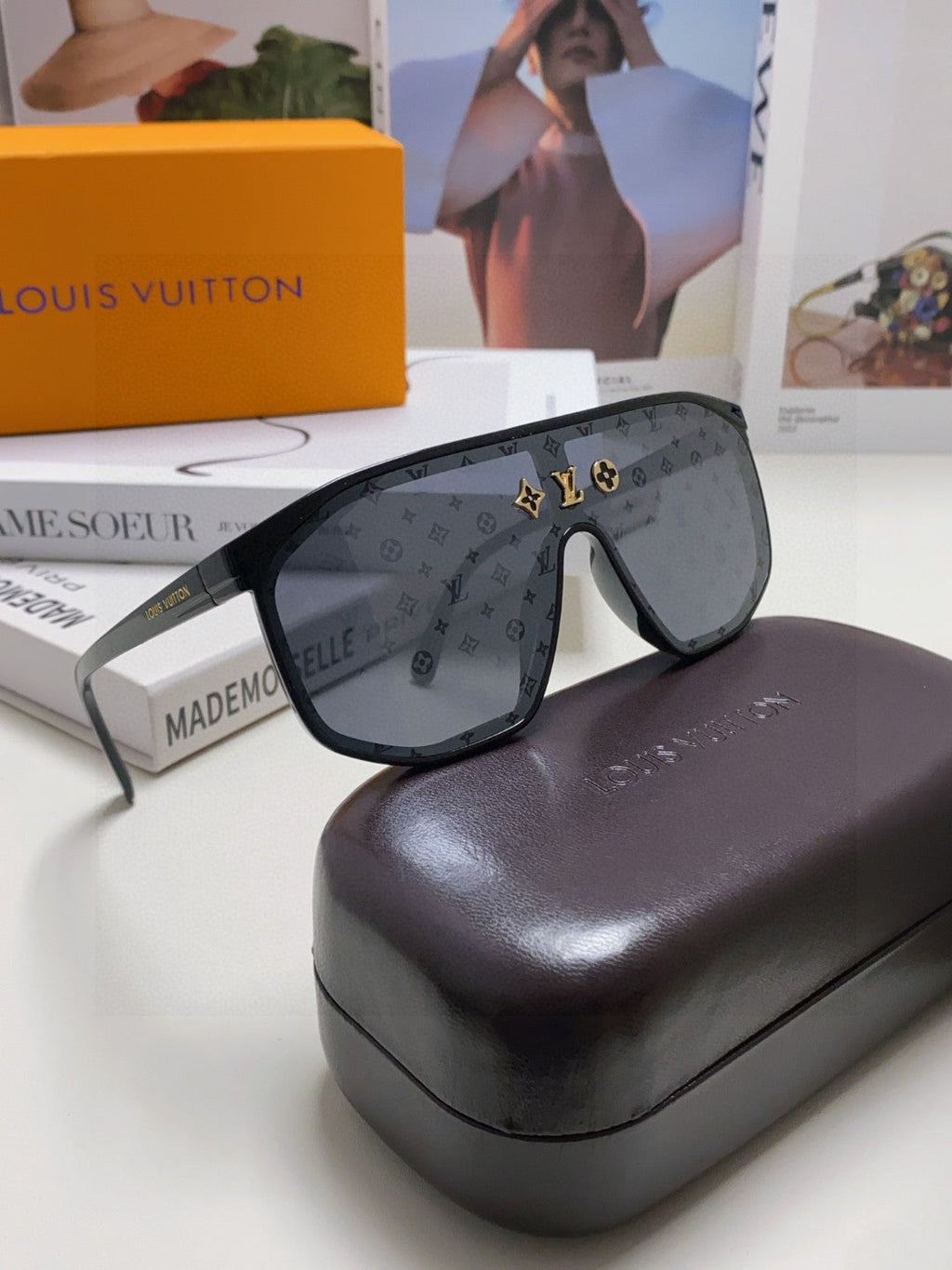 LOUIS VUITTON WAIMEA SUNGLASSES 570268 IN BLACK ACETATE MONOGRAM ON LENS