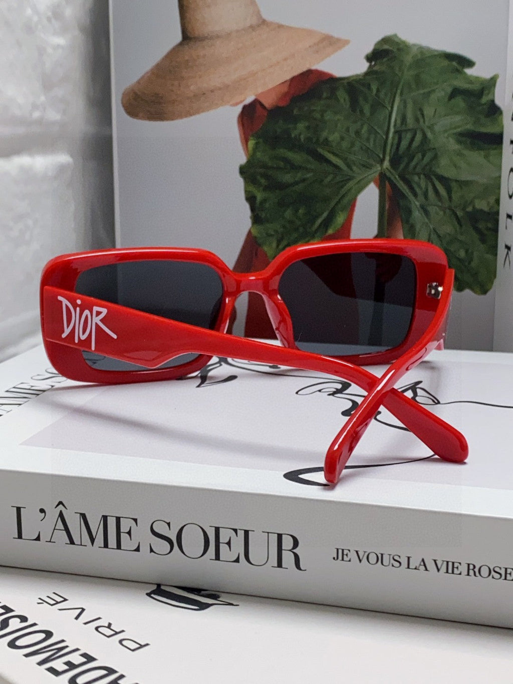 DIOR MONTAIGNE SUNGLASS 571592 IN RED ACETATE TEXT LOGO