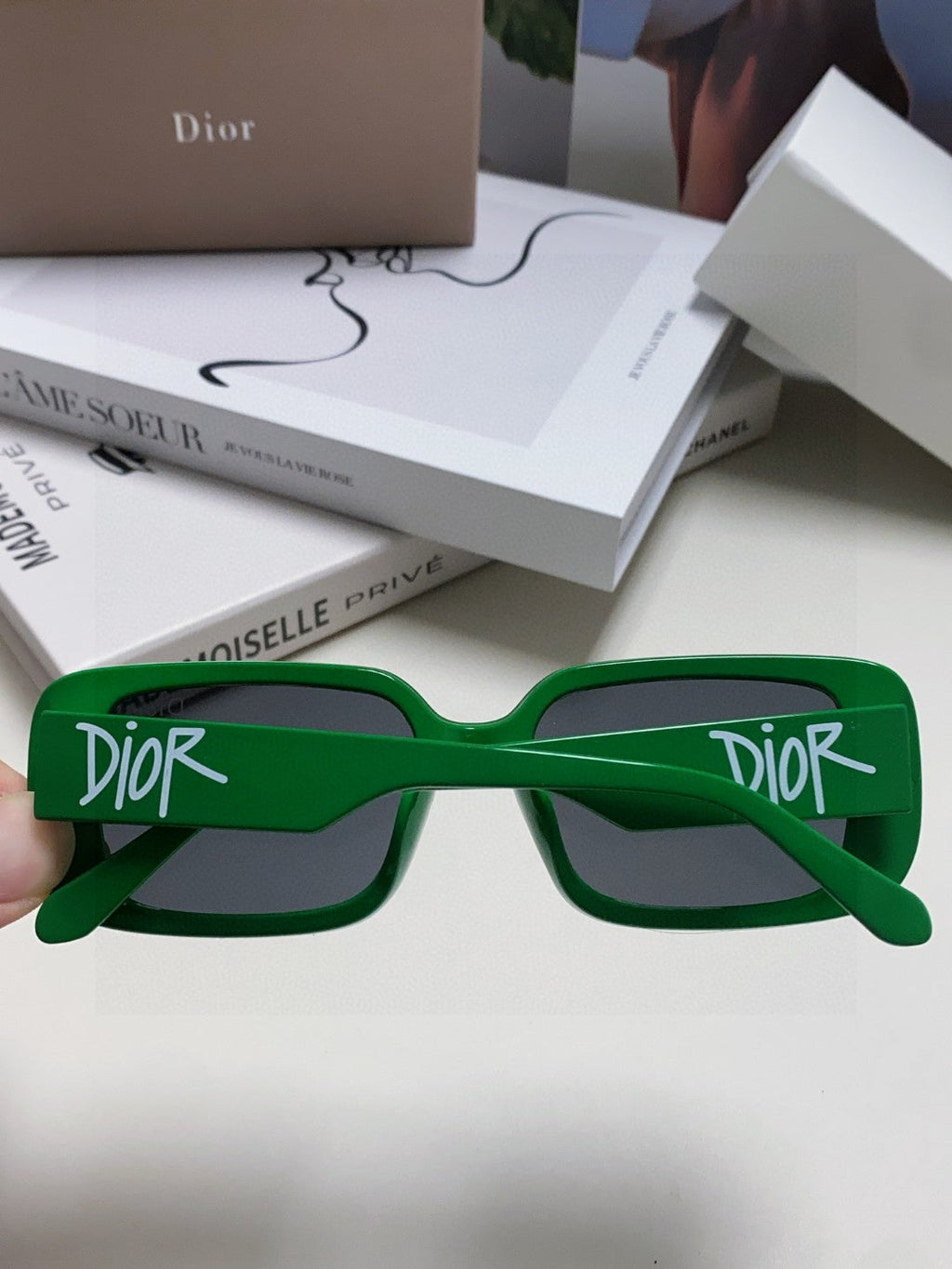 DIOR MONTAIGNE SUNGLASS 571594 IN GREEN ACETATE TEXT LOGO