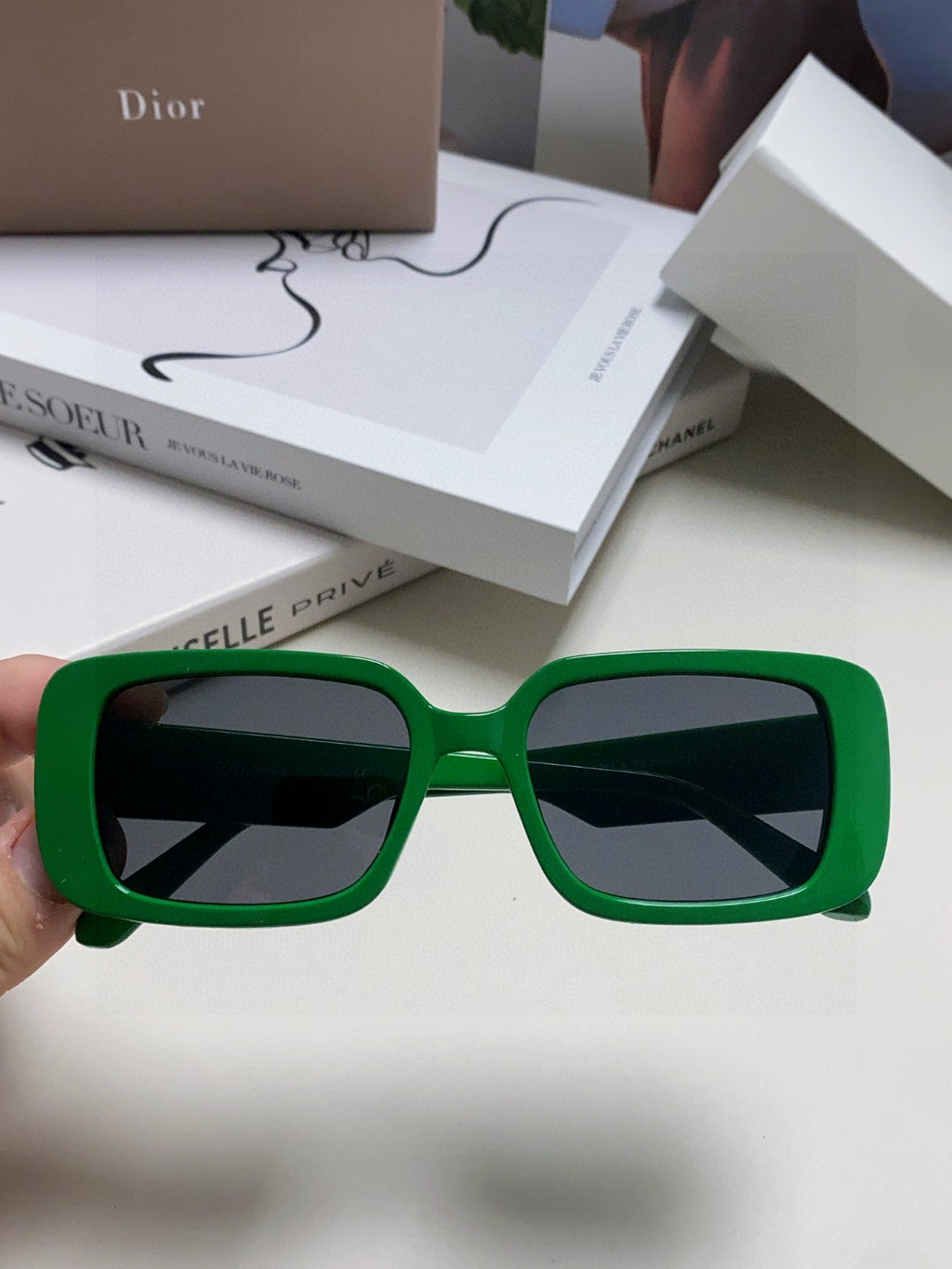 DIOR MONTAIGNE SUNGLASS 571594 IN GREEN ACETATE TEXT LOGO