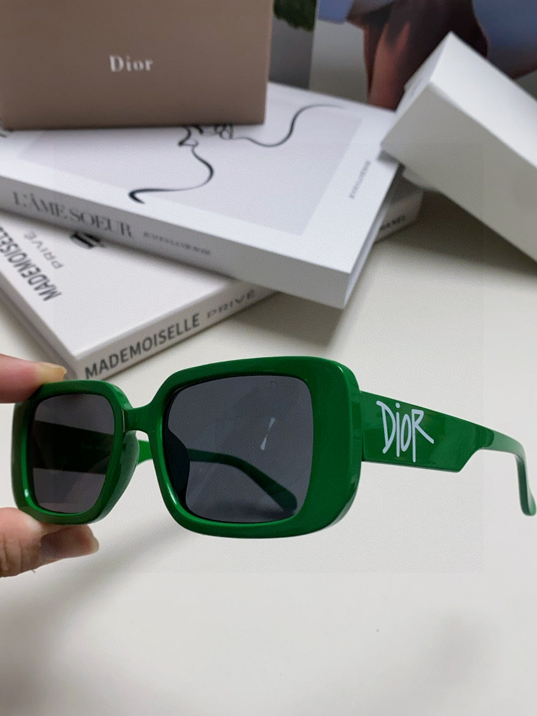 DIOR MONTAIGNE SUNGLASS 571594 IN GREEN ACETATE TEXT LOGO