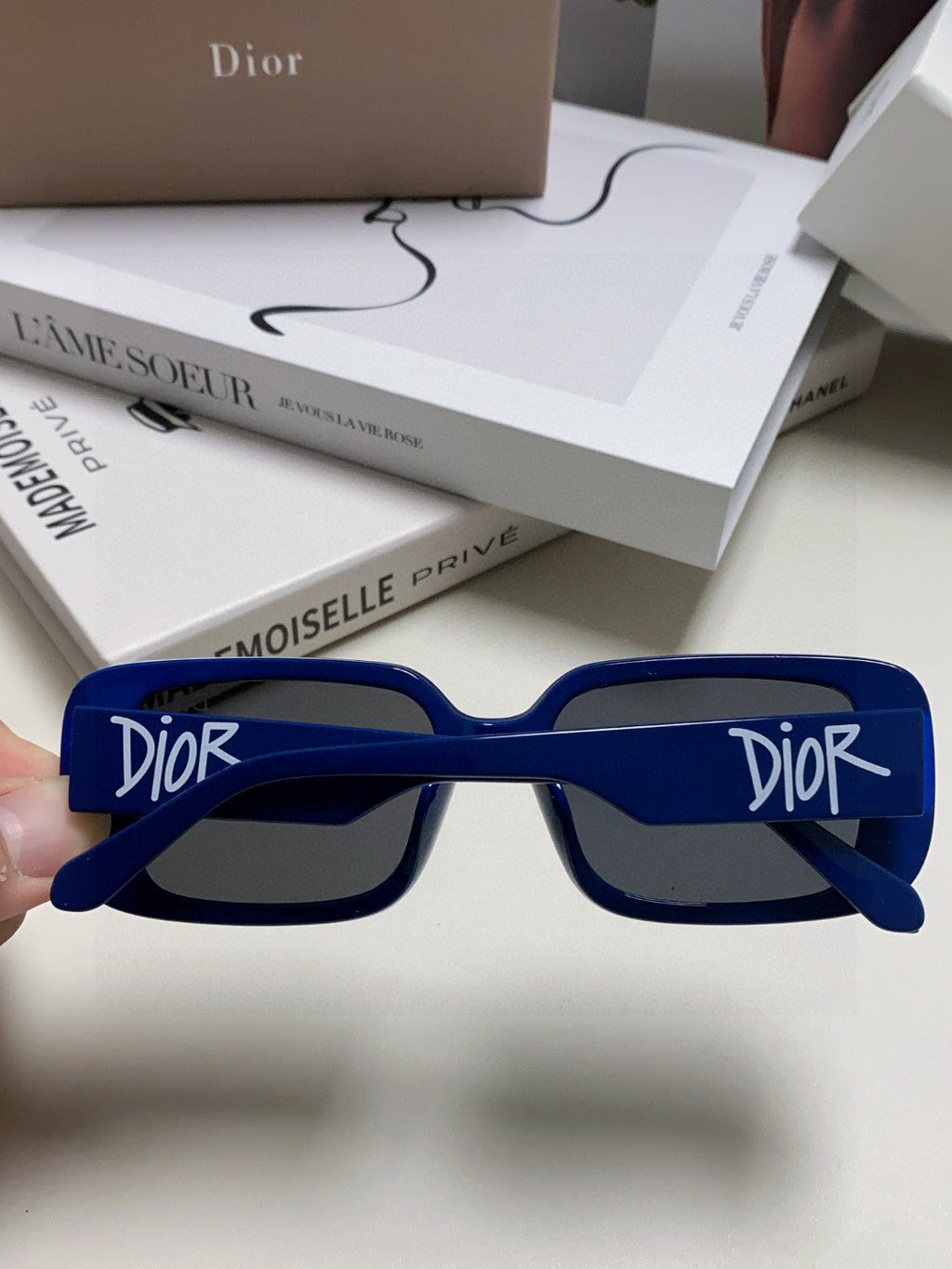 DIOR MONTAIGNE SUNGLASS 571595 IN BLUE ACETATE TEXT LOGO