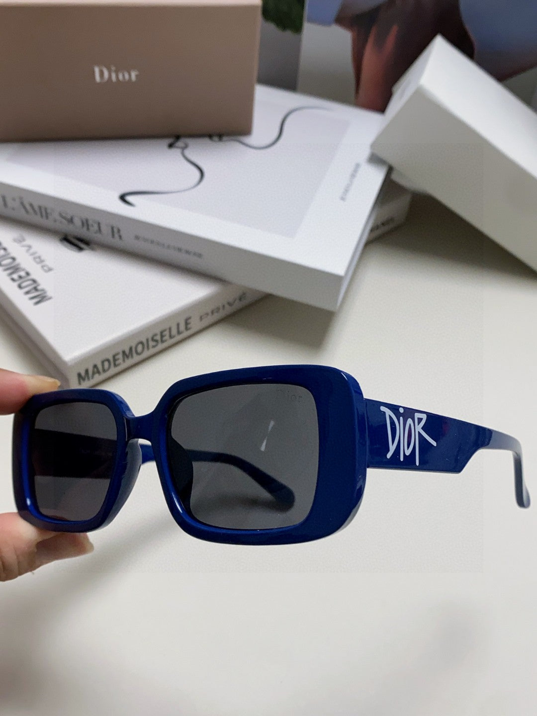 DIOR MONTAIGNE SUNGLASS 571595 IN BLUE ACETATE TEXT LOGO