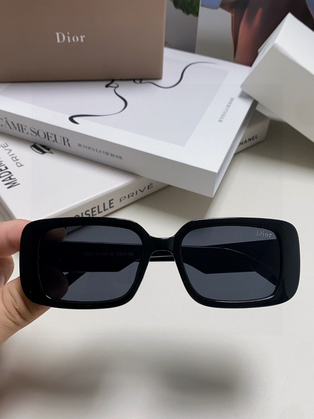 DIOR MONTAIGNE SUNGLASS 571596 IN BLACK ACETATE TEXT LOGO