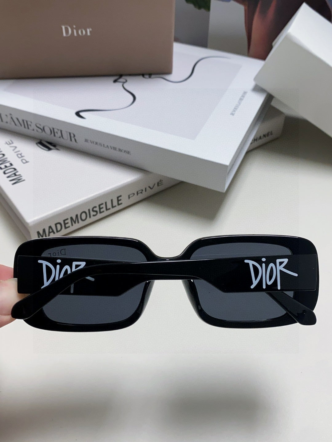 DIOR MONTAIGNE SUNGLASS 571596 IN BLACK ACETATE TEXT LOGO