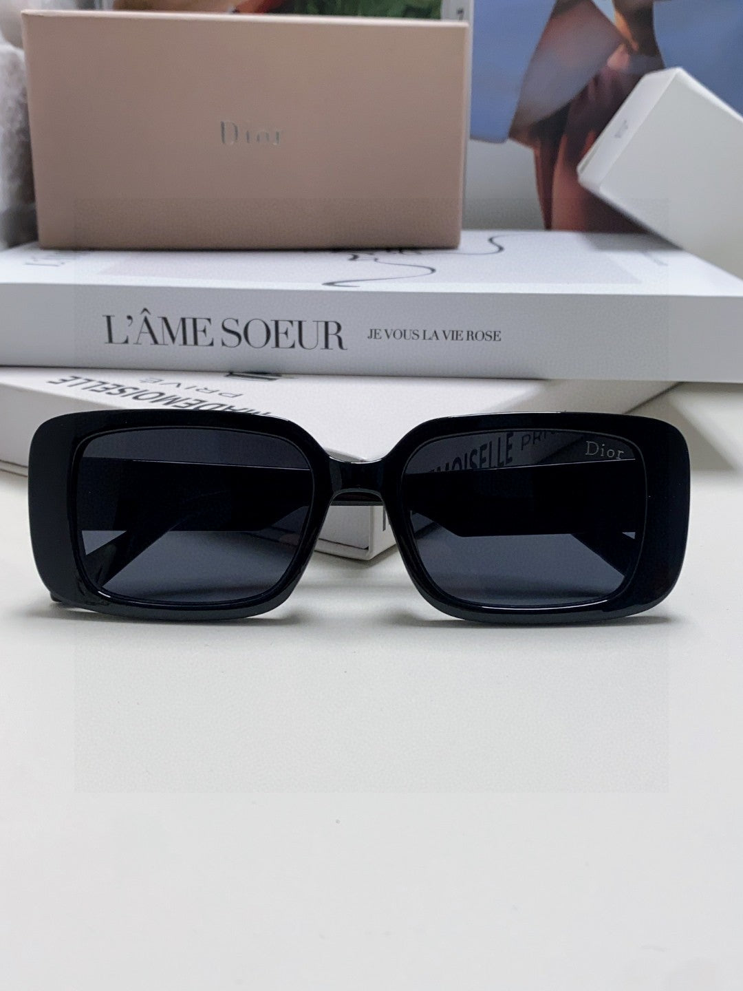 DIOR MONTAIGNE SUNGLASS 571596 IN BLACK ACETATE TEXT LOGO