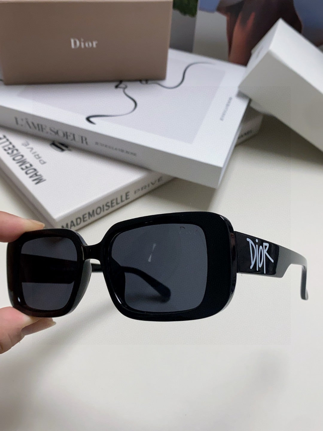 DIOR MONTAIGNE SUNGLASS 571596 IN BLACK ACETATE TEXT LOGO