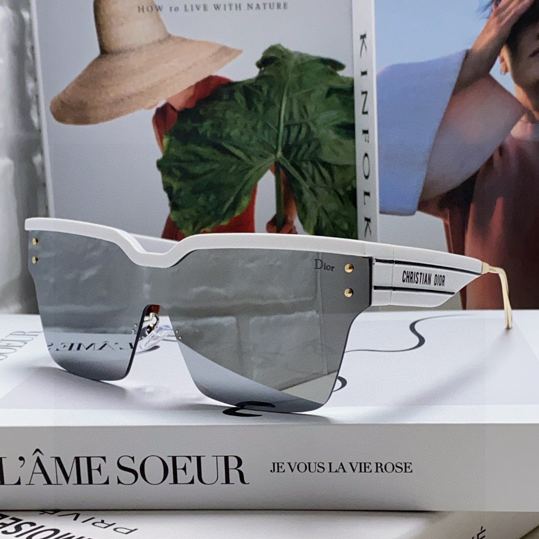 DIOR OBLIQUE SUNGLASS 571600 IN WHITE METAL BLACK MIRROR LENSES