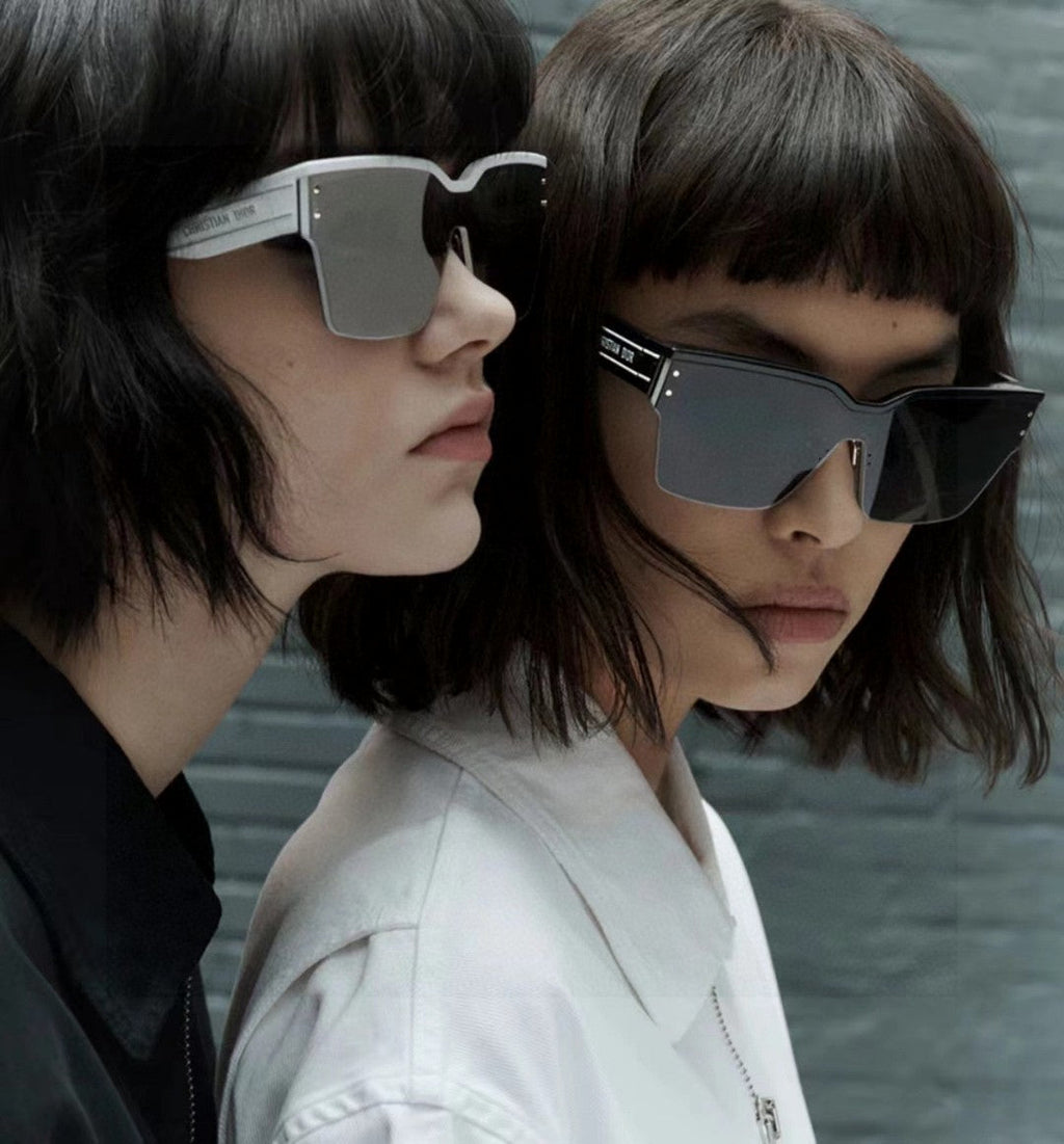 DIOR OBLIQUE SUNGLASS 571600 IN WHITE METAL BLACK MIRROR LENSES