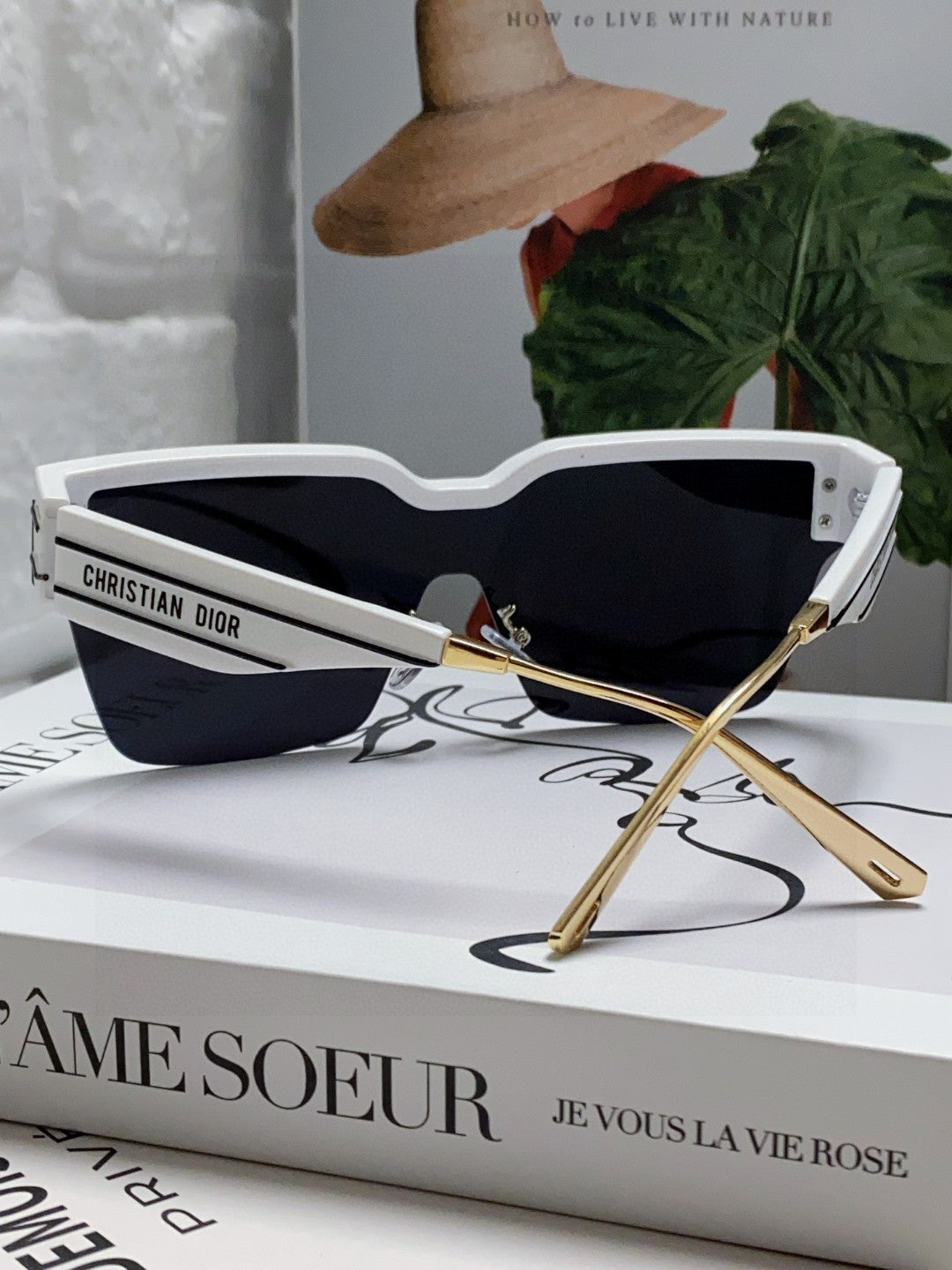 DIOR OBLIQUE SUNGLASS 571600 IN WHITE METAL BLACK MIRROR LENSES