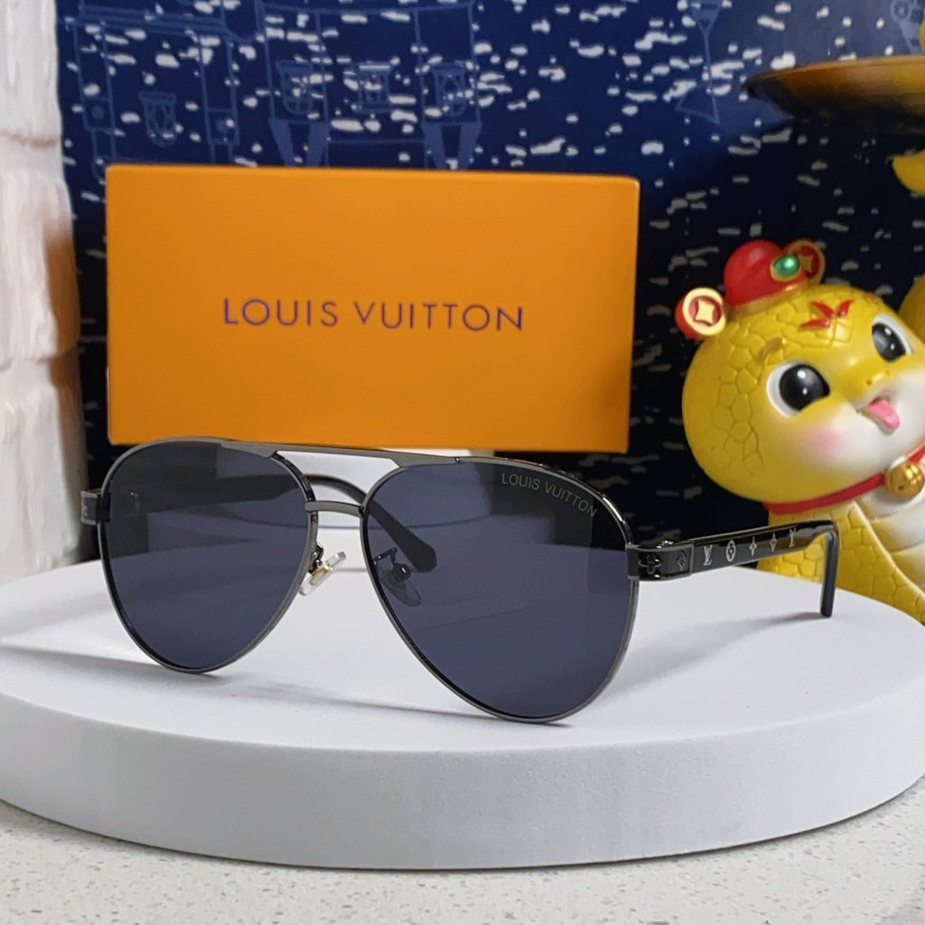 LOUIS VUITTON PILOT SUNGLASSES 571636 IN METAL BLACK LENSES MONOGRAM LOGO