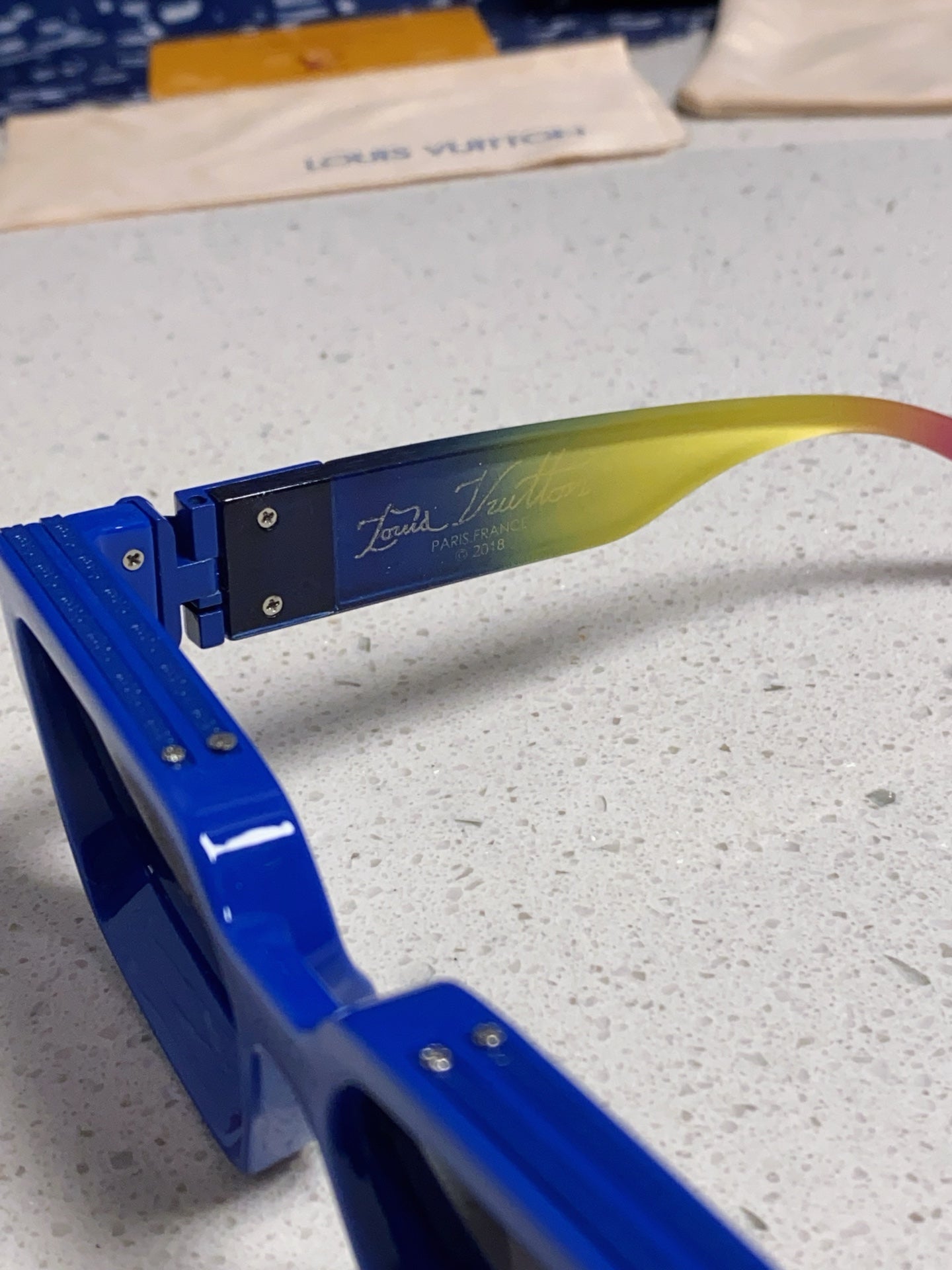 LOUIS VUITTON RECTANGLE SUNGLASSES 575847 IN BLUE MIX MULTICOLOR ACETATE
