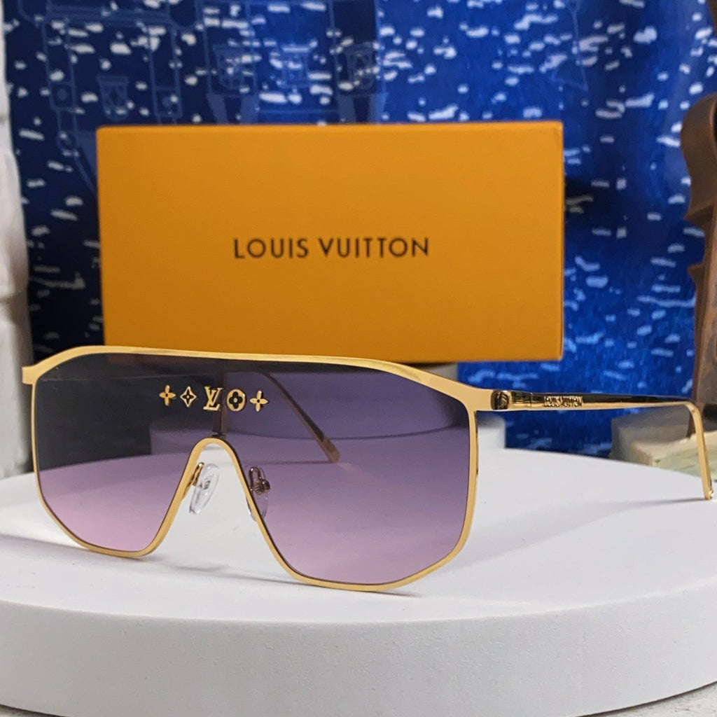 LOUIS VUITTON GOLDEN MASK SUNGLASSES 582731 IN GOLD METAL PURPLE SMOKE LENSES