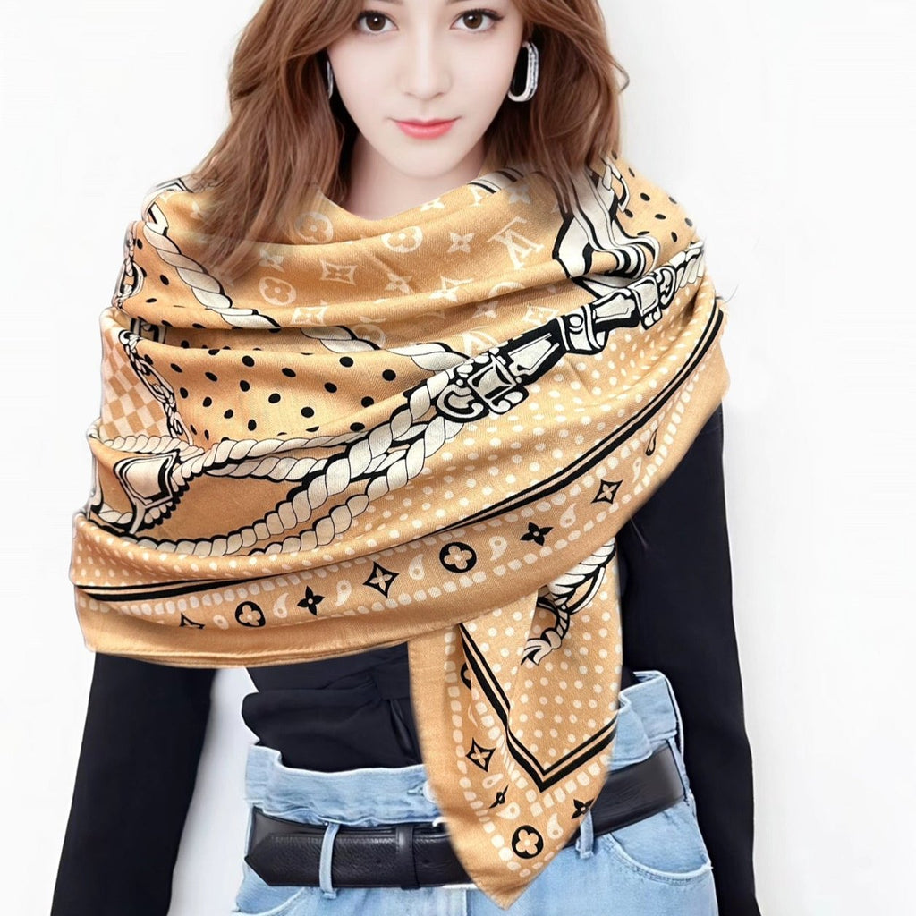 LOUIS VUITTON SAILOR BANDANA SQUARE IN BISQUE BEIGE SILK SCARF 140 CM