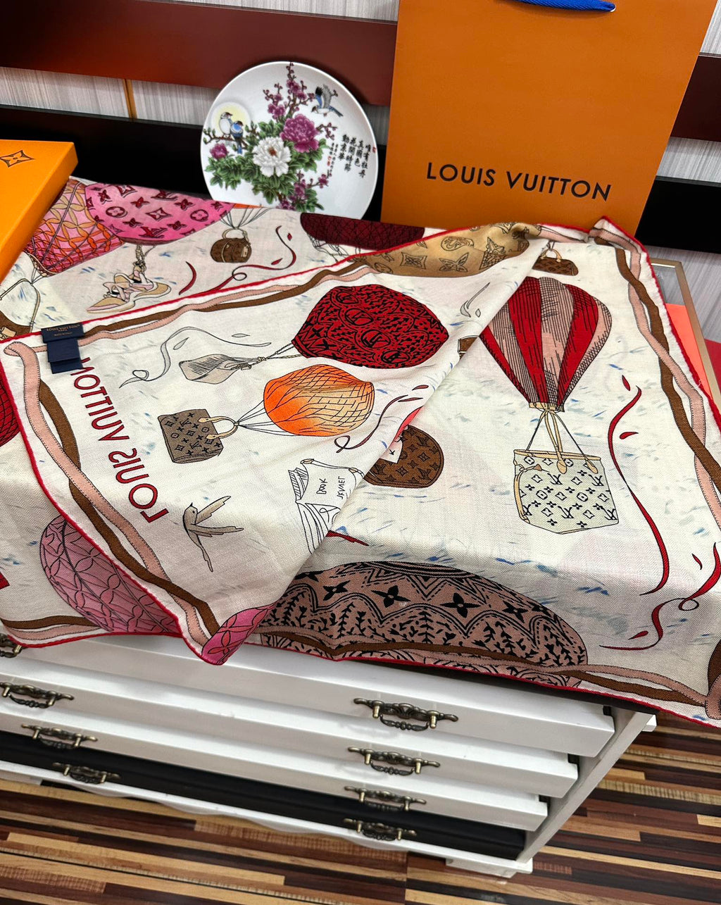 LOUIS VUITTON UP AND AWAY 140 CM SQUARE SILK SCARF COLORFUL 400072