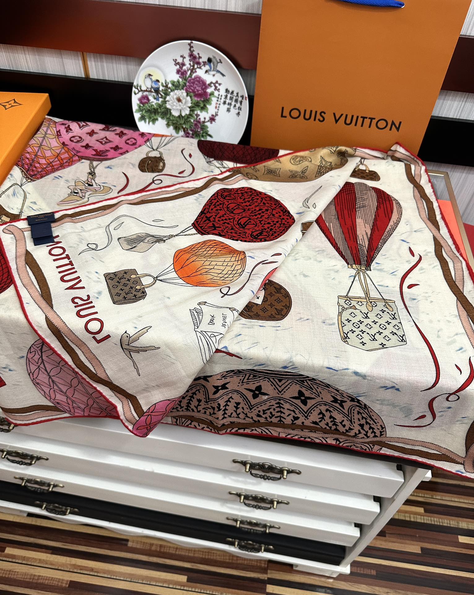 LOUIS VUITTON UP AND AWAY 140 CM SQUARE SILK SCARF COLORFUL 400072