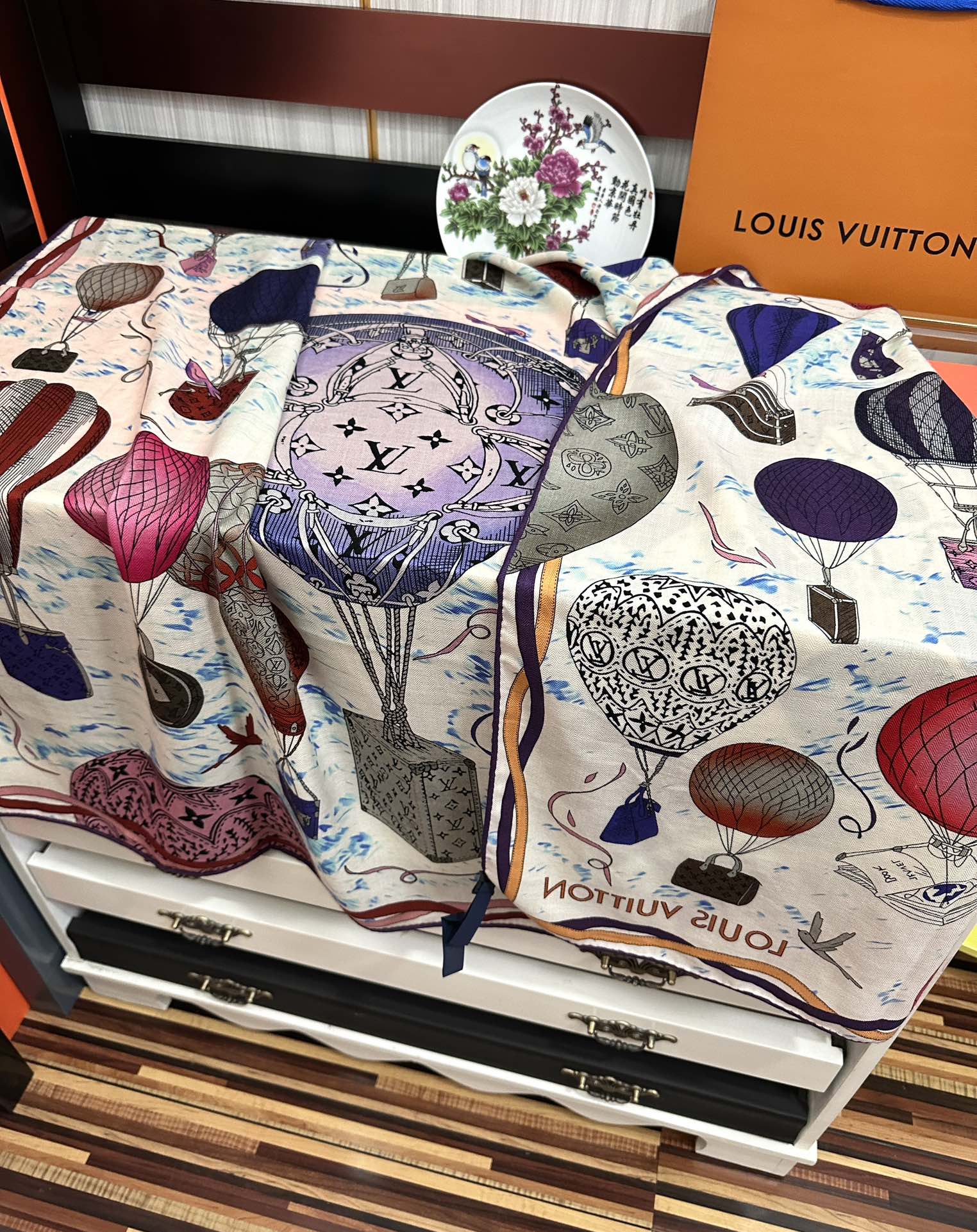 LOUIS VUITTON UP AND AWAY 140 CM SQUARE SILK SCARF COLORFUL 400073