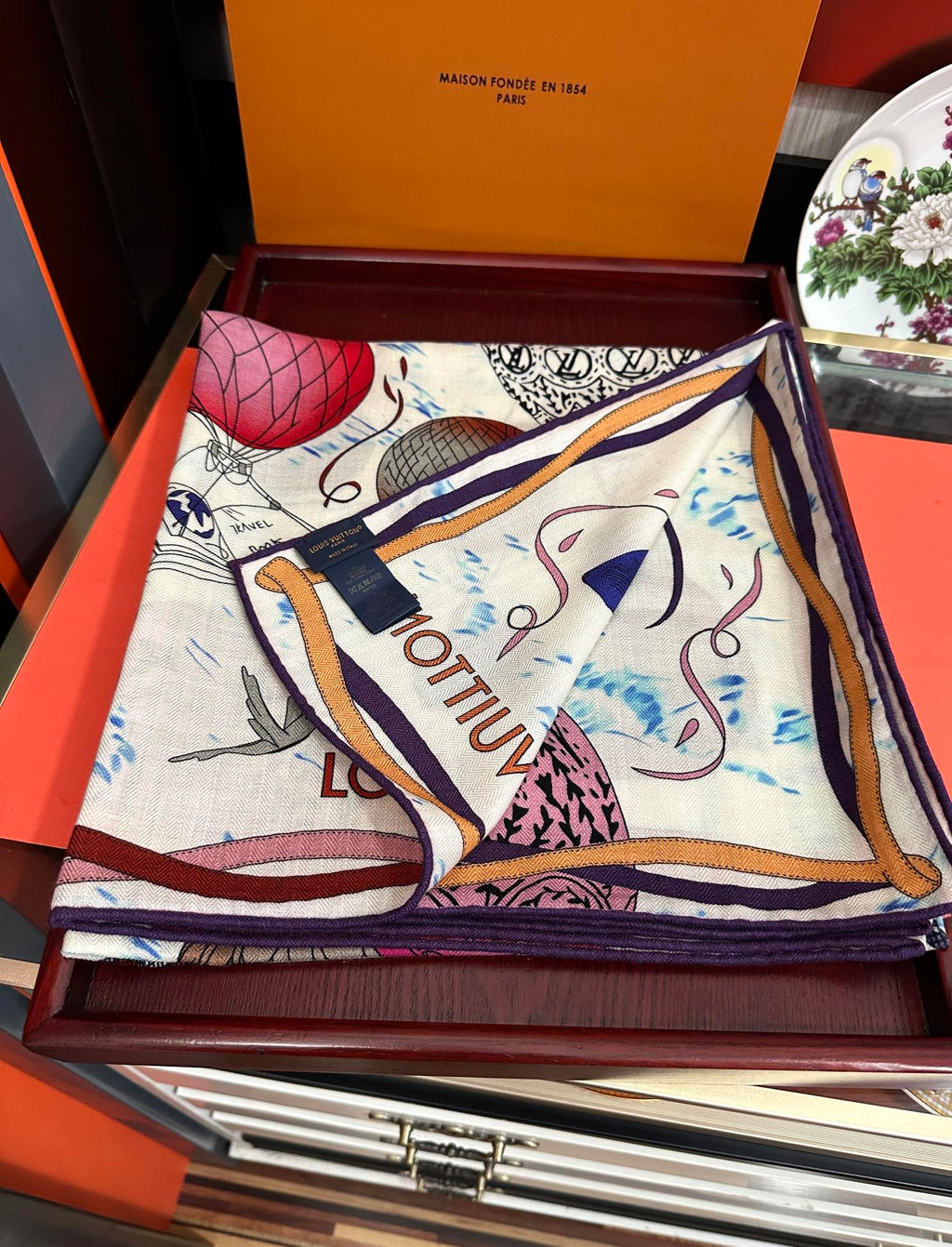 LOUIS VUITTON UP AND AWAY 140 CM SQUARE SILK SCARF COLORFUL 400073