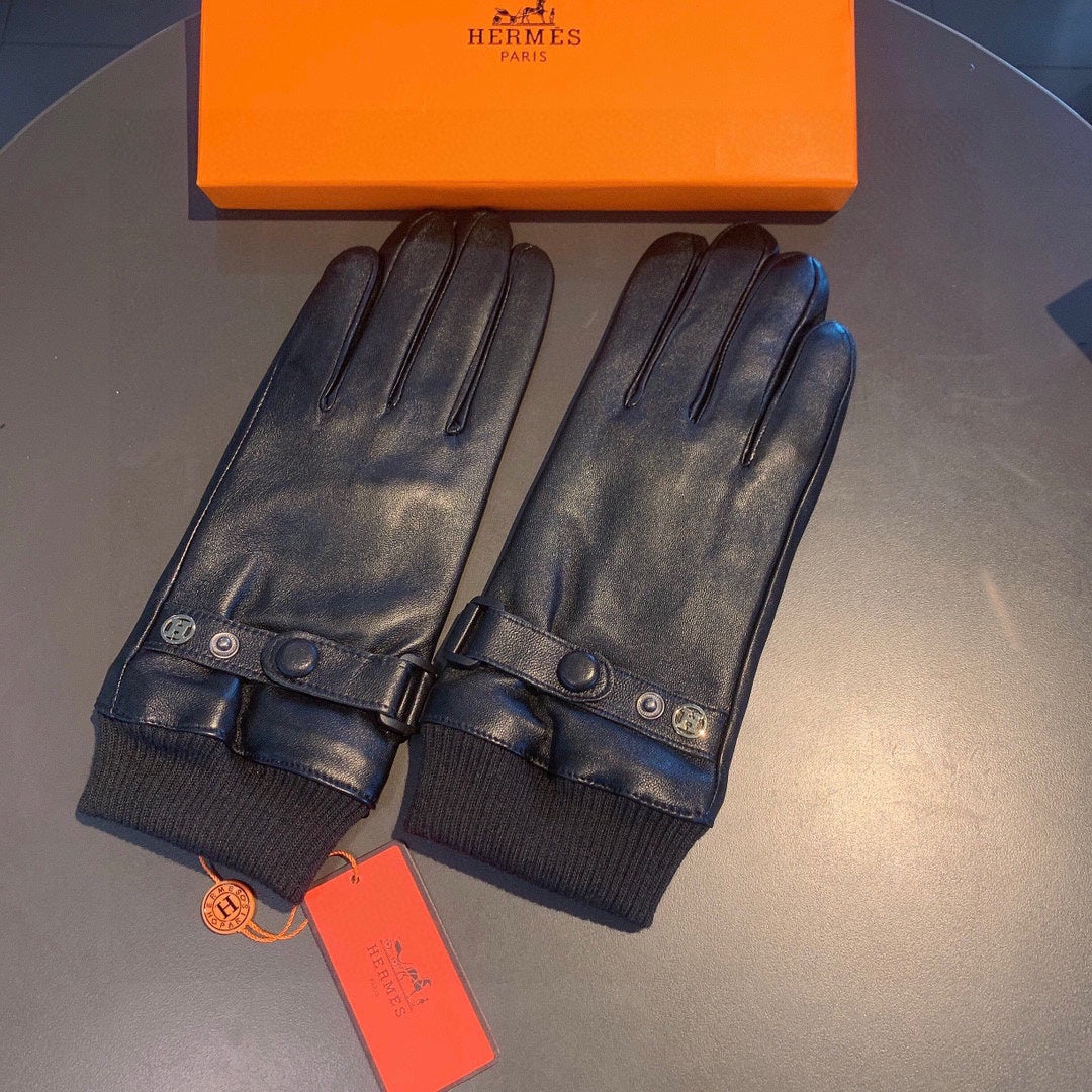 HERMES GLOVES IN BLACK SHEEPSKIN AND WOOL 112362