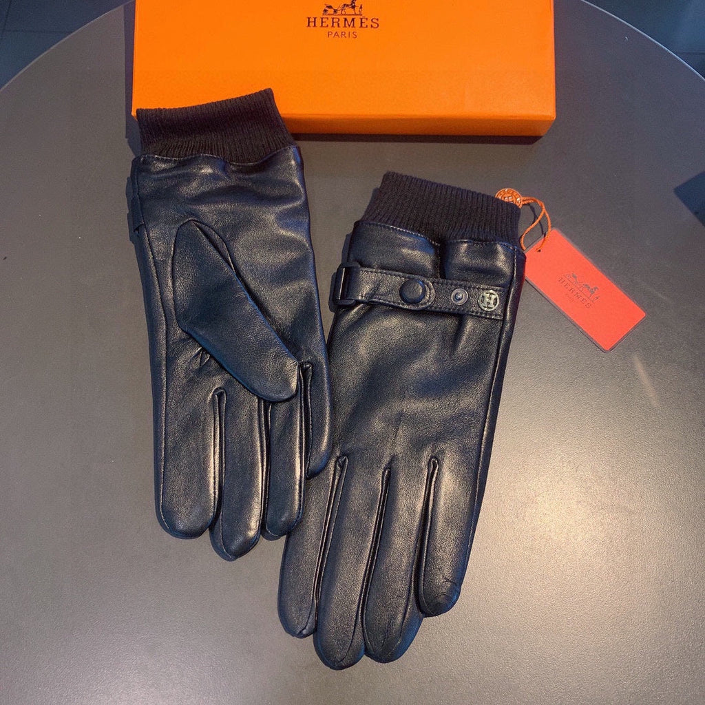 HERMES GLOVES IN BLACK SHEEPSKIN AND WOOL 112362