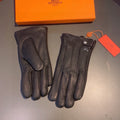 HERMES HUBERT GLOVES IN BLACK DEERSKIN WITH LAMB WOOL LINING 432639