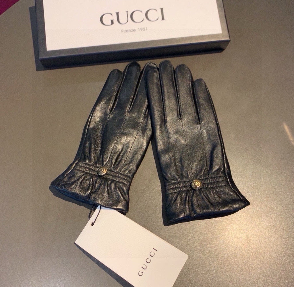 GUCCI TOUCHSCREEN GLOVES WITH DOUBLE CORD TIGHTENING IN BLACK LAMBSKIN 440488