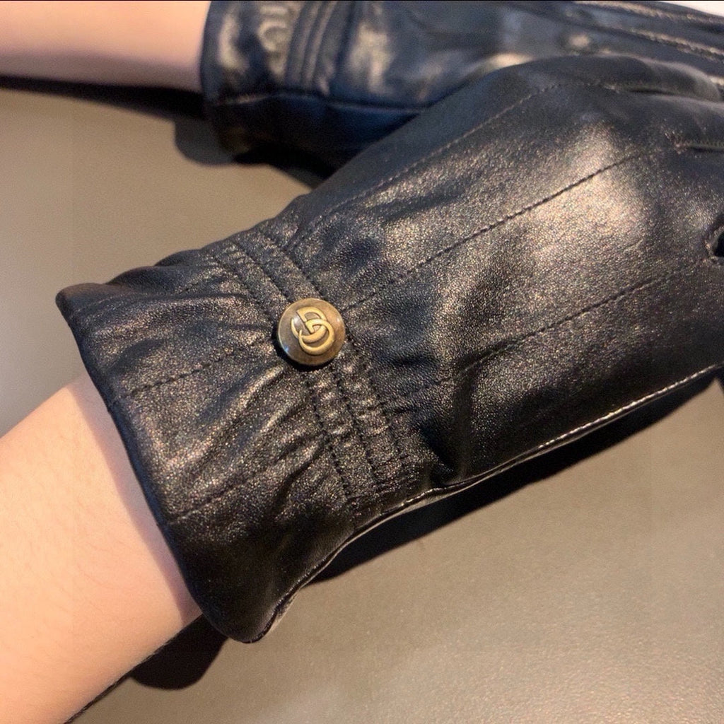 GUCCI TOUCHSCREEN GLOVES WITH DOUBLE CORD TIGHTENING IN BLACK LAMBSKIN 440488