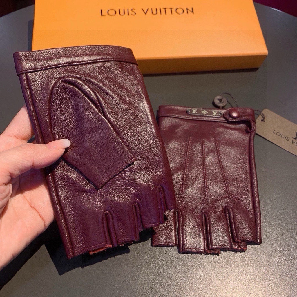 LOUIS VUITTON FINGERLESS GLOVES IN GARNET RED LAMBSKIN 453645