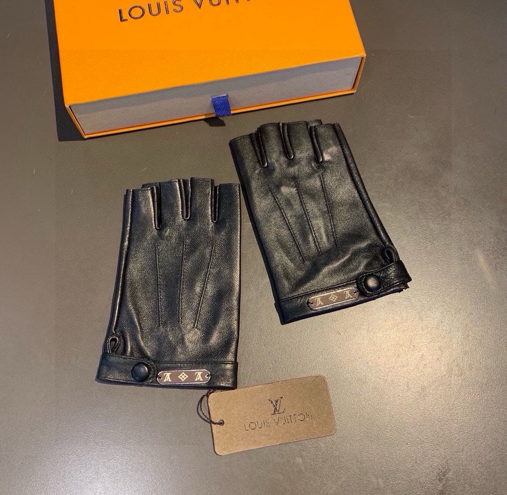 LOUIS VUITTON FINGERLESS GLOVES IN BLACK LAMBSKIN 453646