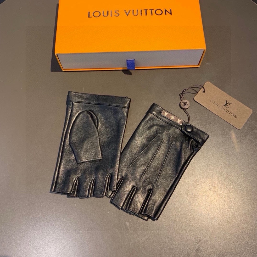 LOUIS VUITTON FINGERLESS GLOVES IN BLACK LAMBSKIN 453646