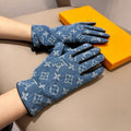 LOUIS VUITTON GLOVES IN ELECTRIC BLUE MONOGRAM DENIM AND BLACK LAMBSKIN 460110