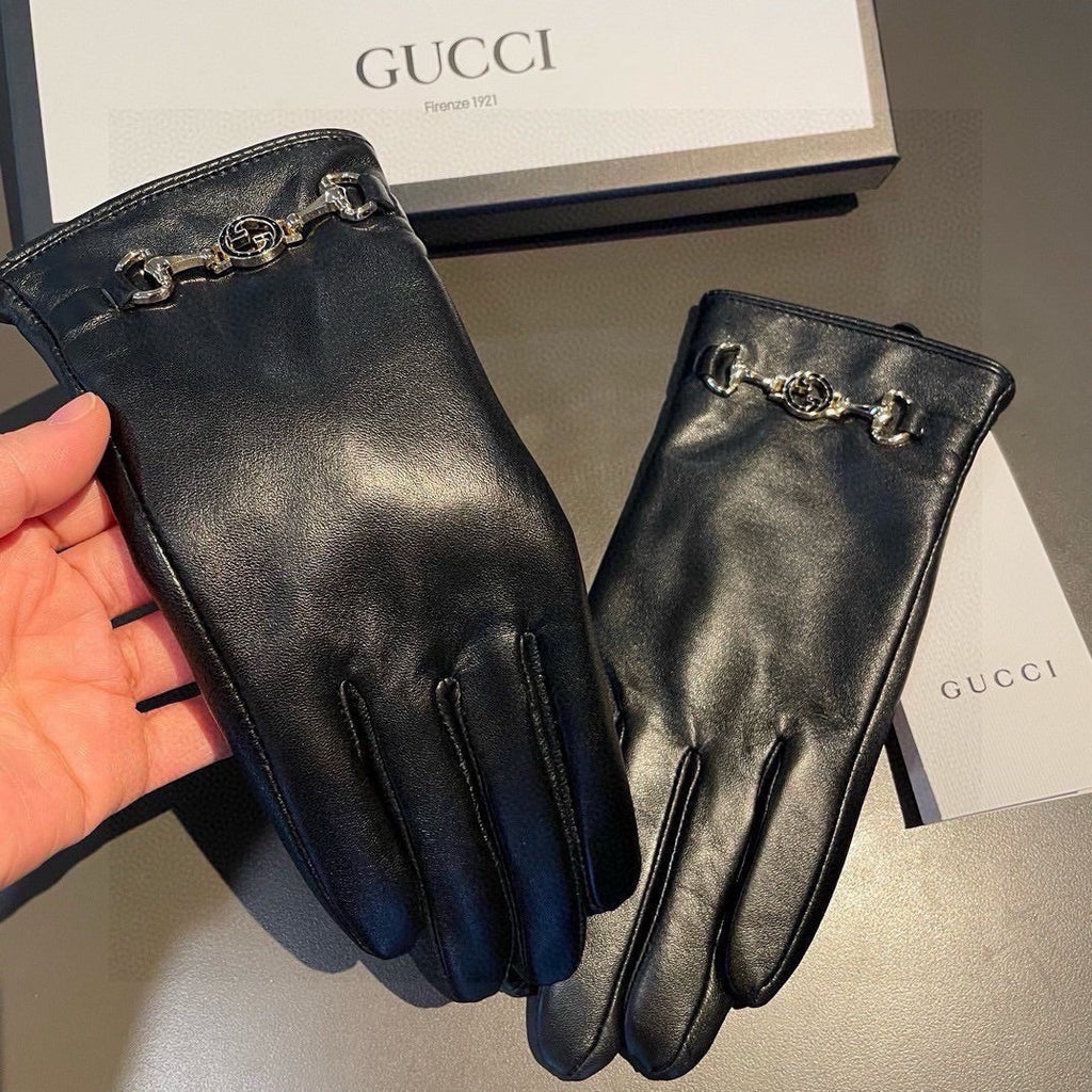 GUCCI TOUCHSCREEN GLOVES IN BLACK LAMBSKIN AND CASHMERE LINING 462259