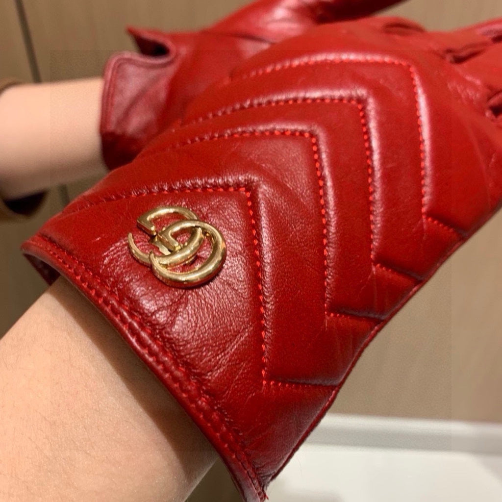GUCCI TOUCHSCREEN GLOVES IN RED LAMBSKIN AND FABRIC LINING 463860