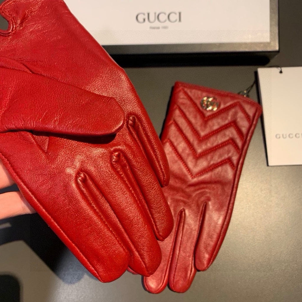 GUCCI TOUCHSCREEN GLOVES IN RED LAMBSKIN AND FABRIC LINING 463860