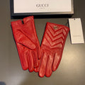 GUCCI TOUCHSCREEN GLOVES IN RED LAMBSKIN AND FABRIC LINING 463860