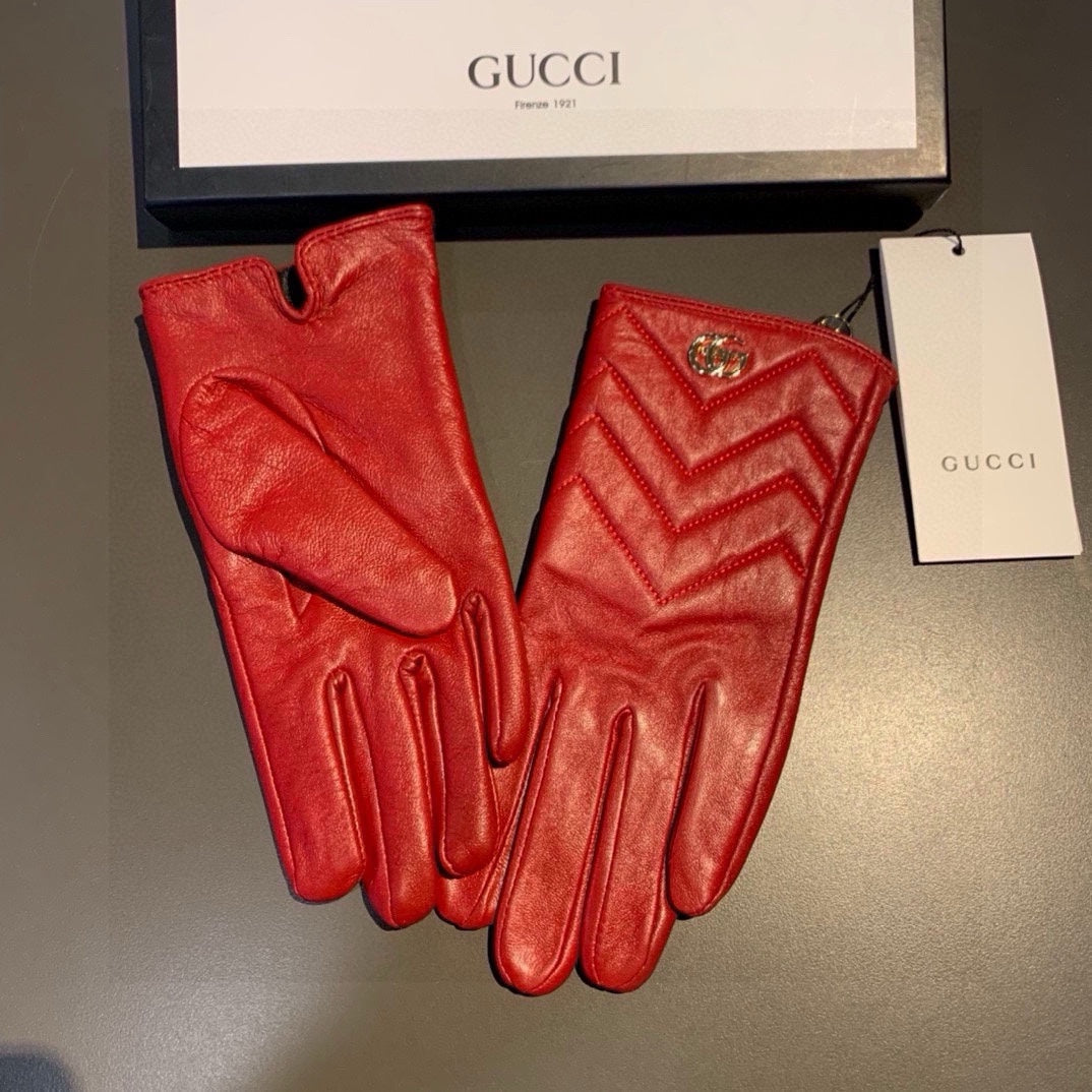 GUCCI TOUCHSCREEN GLOVES IN RED LAMBSKIN AND FABRIC LINING 463860