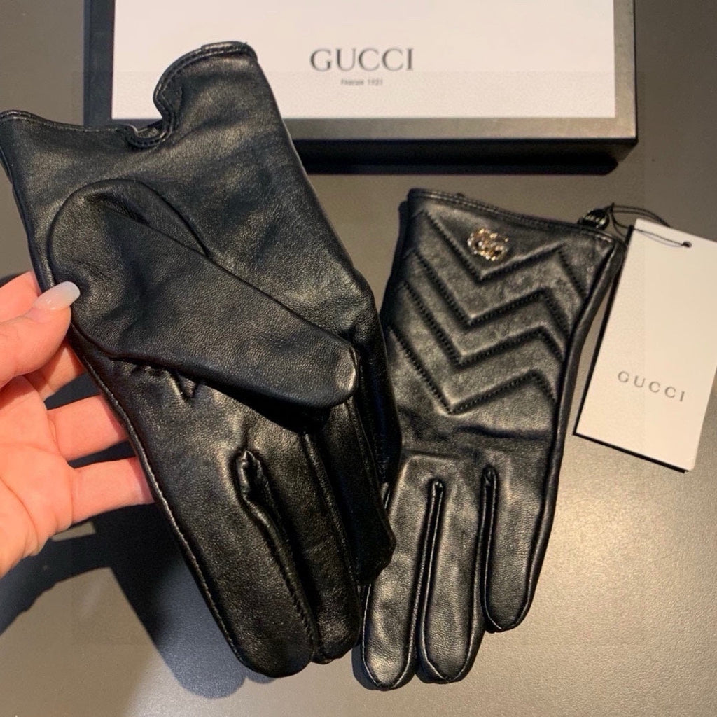 GUCCI TOUCHSCREEN GLOVES IN BLACK LAMBSKIN AND FABRIC LINING 463861