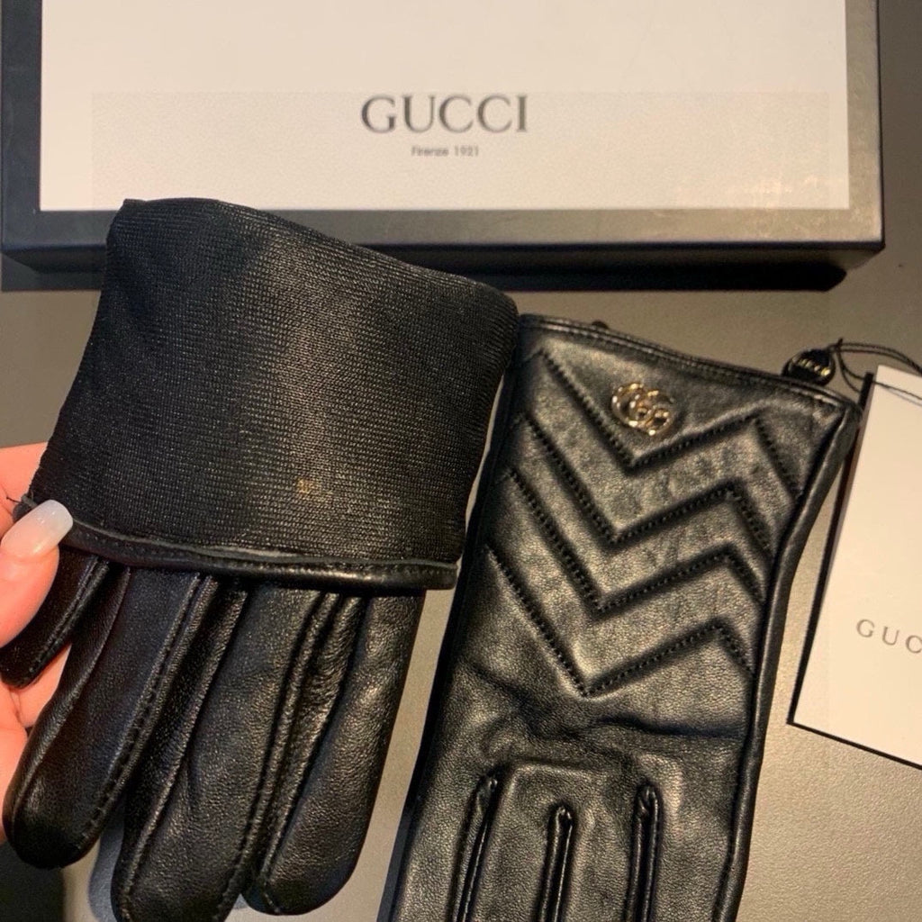 GUCCI TOUCHSCREEN GLOVES IN BLACK LAMBSKIN AND FABRIC LINING 463861