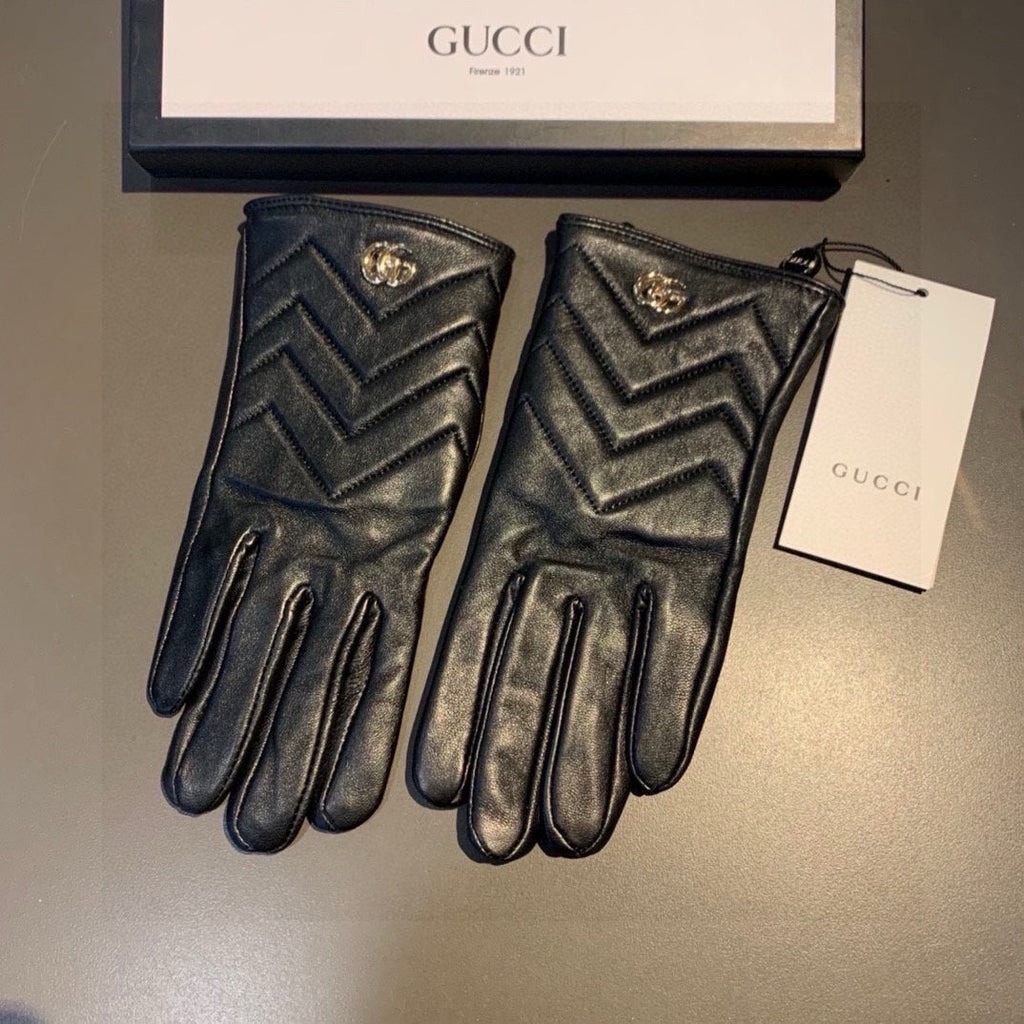 GUCCI TOUCHSCREEN GLOVES IN BLACK LAMBSKIN AND FABRIC LINING 463861