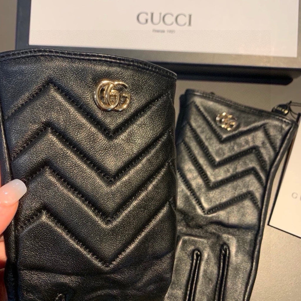GUCCI TOUCHSCREEN GLOVES IN BLACK LAMBSKIN AND FABRIC LINING 463861