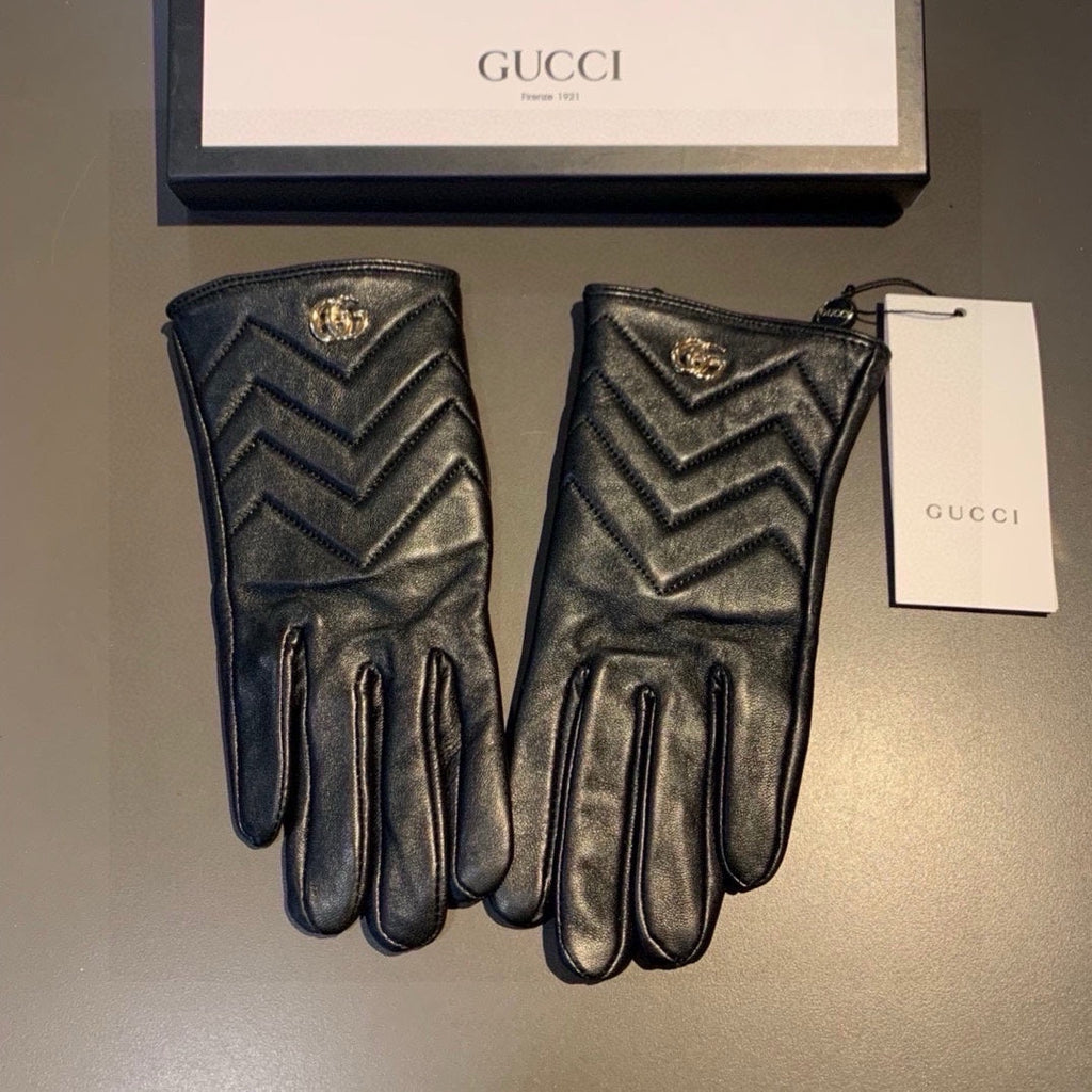 GUCCI TOUCHSCREEN GLOVES IN BLACK LAMBSKIN AND FABRIC LINING 463861