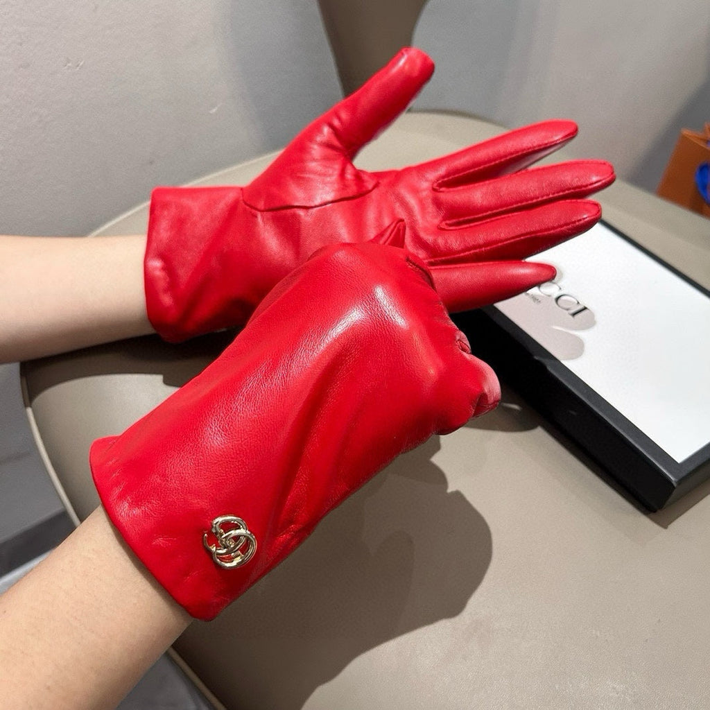 GUCCI TOUCHSCREEN GLOVES IN RED LAMBSKIN AND SHEARLING LINING 463862