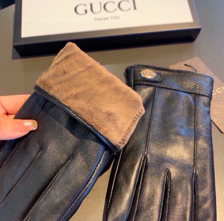 GUCCI GLOVES IN BLACK CALFSKIN AND FLEECE LINING 465014