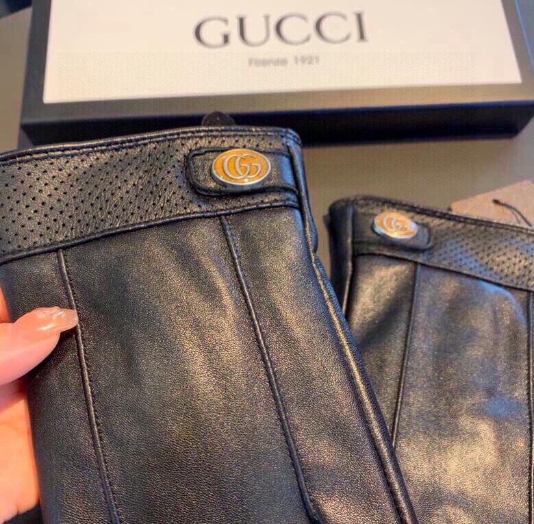 GUCCI GLOVES IN BLACK CALFSKIN AND FLEECE LINING 465014