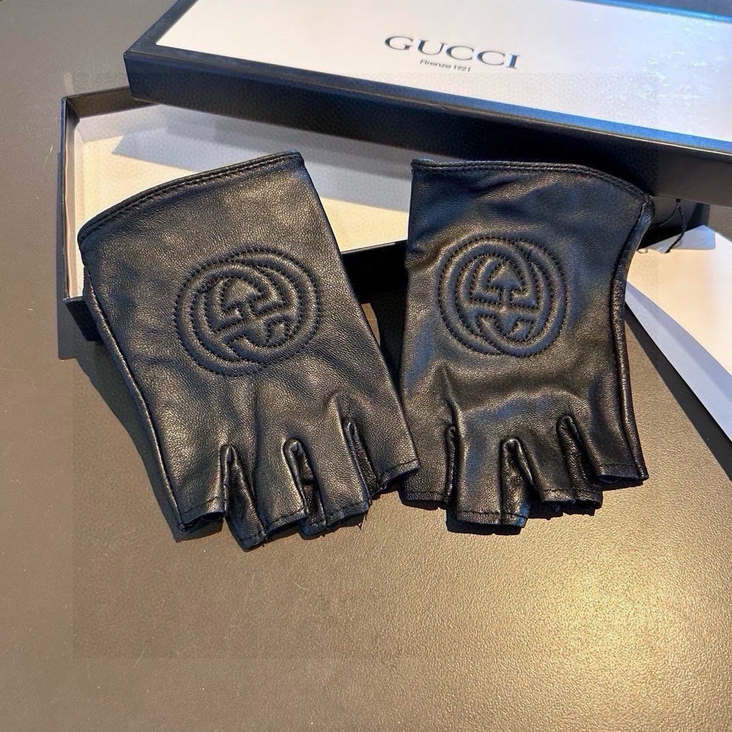 GUCCI FINGERLESS GLOVES IN BLACK LAMBSKIN AND CASHMERE LINING 465790