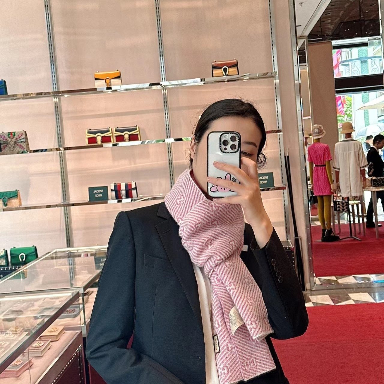 GUCCI SCARF 195 CM IN LIGHT PINK WOOL 401497
